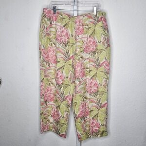 J.Jill Linen Blend Floral Capri Pants Women's Size L Pink Green Casual
